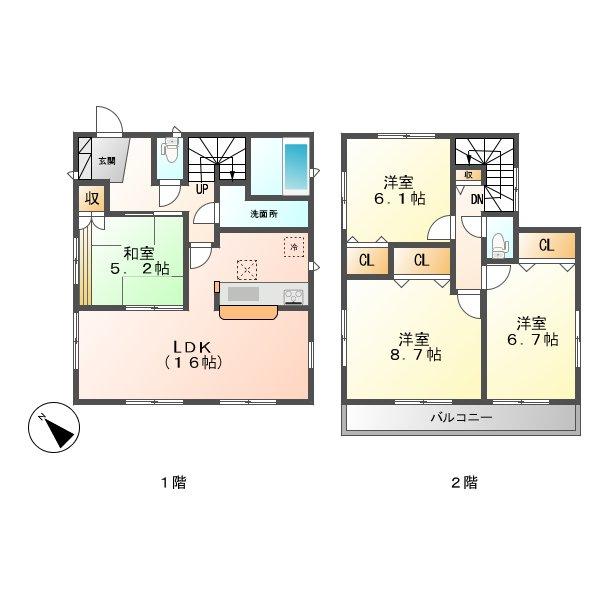 Floor plan. 19,800,000 yen, 4LDK, Land area 141.59 sq m , Building area 98.4 sq m