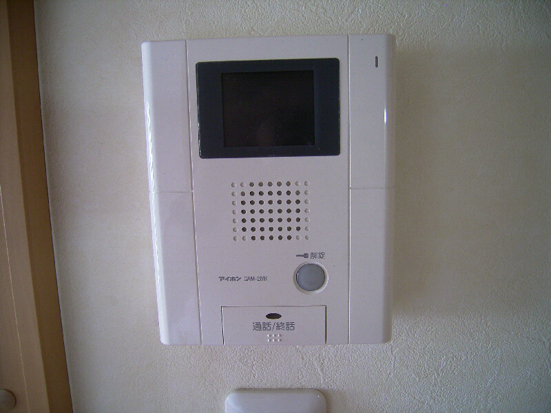 Security. Monitor with intercom of relieved to see the face of the visitor