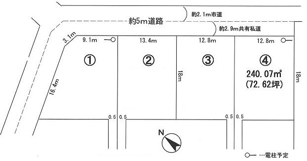 Compartment figure. Land price 12.8 million yen, Land area 240.07 sq m   (1) 242.48 sq m 1400 yen (2) 251.32 sq m 1350 yen (3) 241.59 sq m 1300 yen Some contributions of rainwater precipitation survey (50,000 yen) is required.