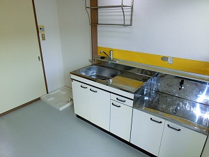 Kitchen. The second floor is the place washing machine entrance outside.