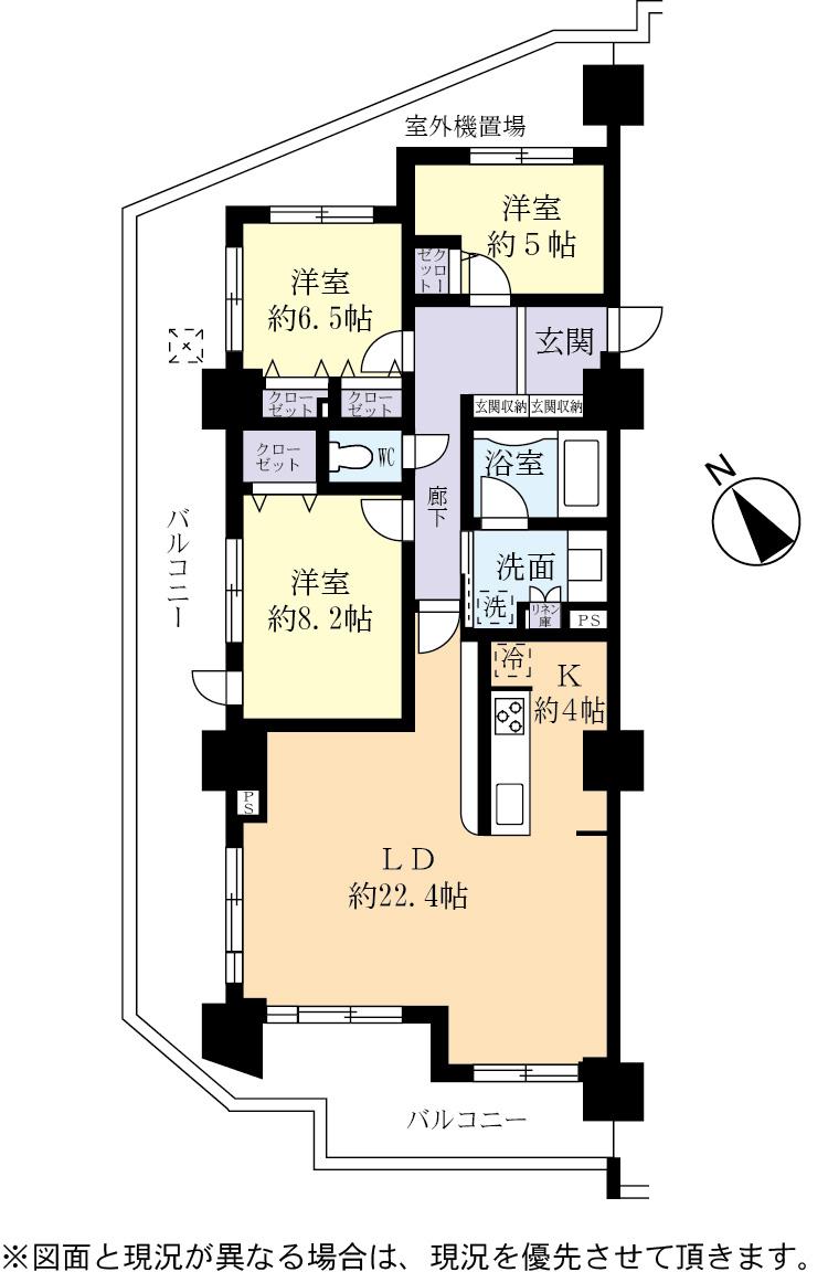 Floor plan. 3LDK, Price 31 million yen, Footprint 100.66 sq m , Balcony area 34 sq m
