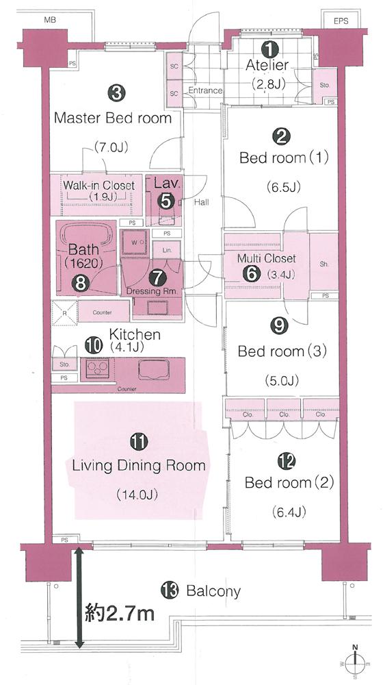 Floor plan. 4LDK, Price 26.5 million yen, Footprint 105.06 sq m , Balcony area 18.08 sq m