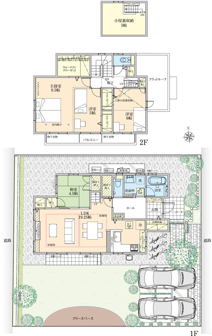 Floor plan.  [B-3 No. land] So we have drawn on the basis of the Plan view] drawings, Plan and the outer structure ・ Planting, etc., It may actually differ slightly from. Also, car ・ bicycle ・ Consumer electronics ・ furniture ・ Fixtures, etc. are not included in the price. 