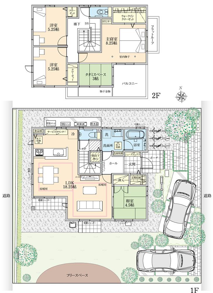 Floor plan.  [B-5 No. place] So we have drawn on the basis of the Plan view] drawings, Plan and the outer structure ・ Planting, etc., It may actually differ slightly from. Also, car ・ bicycle ・ Consumer electronics ・ furniture ・ Fixtures, etc. are not included in the price. 