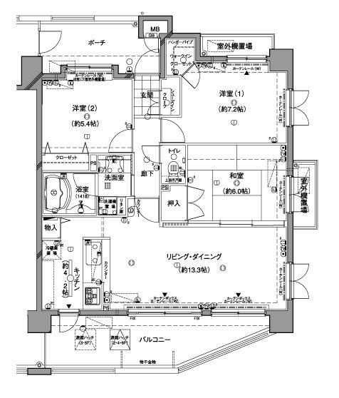 Floor plan. 3LDK, Price 27,800,000 yen, Occupied area 75.57 sq m , Balcony area 14.28 sq m