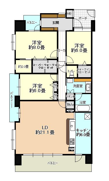 Floor plan. 3LDK, Price 32,900,000 yen, Footprint 112.53 sq m , Balcony area 25.5 sq m