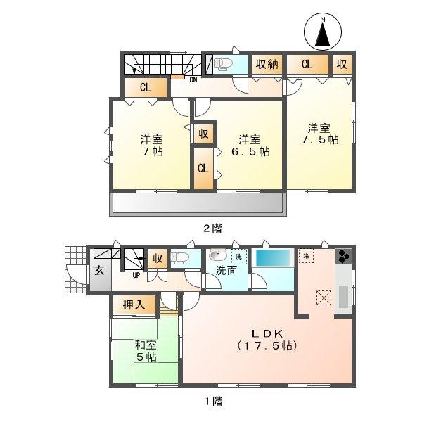 Floor plan. (5 Building), Price 32,800,000 yen, 4LDK, Land area 215.89 sq m , Building area 102.06 sq m