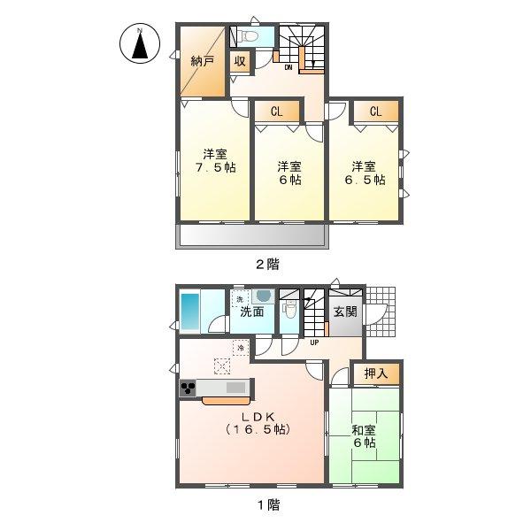 Floor plan. (6 Building), Price 32,800,000 yen, 4LDK+S, Land area 218.35 sq m , Building area 104.89 sq m