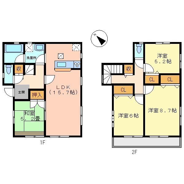 Floor plan. (Building 2), Price 18,800,000 yen, 4LDK, Land area 182.66 sq m , Building area 96.38 sq m