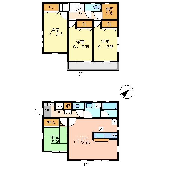 Floor plan. (6 Building), Price 13.8 million yen, 4LDK+S, Land area 191.39 sq m , Building area 96.79 sq m