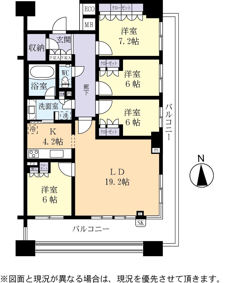 Floor plan. 4LDK, Price 45 million yen, The area occupied 110.4 sq m , Balcony area 27.76 sq m