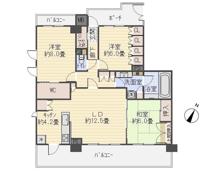Floor plan. 3LDK, Price 24 million yen, Occupied area 90.48 sq m , Balcony area 23.75 sq m
