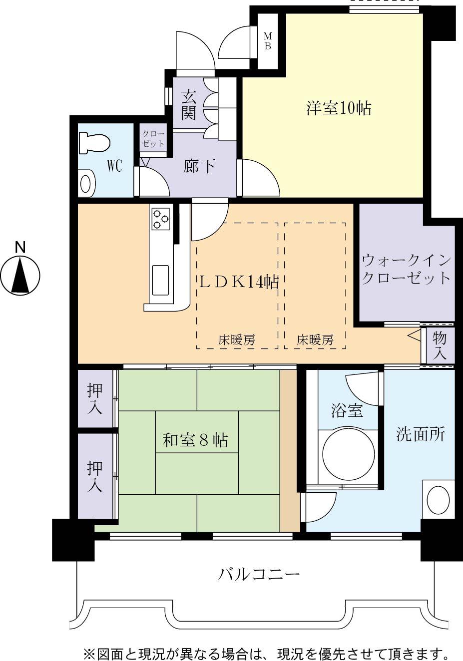 Floor plan. 2LDK, Price 34,800,000 yen, Footprint 88.9 sq m , Balcony area 13.26 sq m