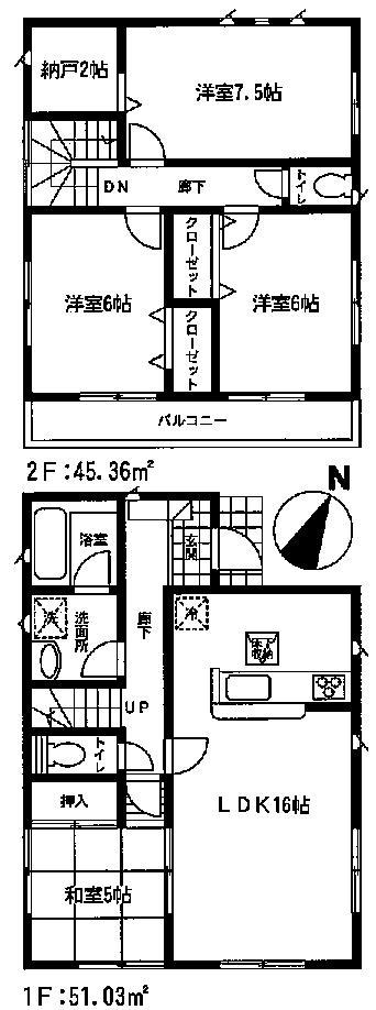 Floor plan. (Building 2), Price 18,800,000 yen, 4LDK+S, Land area 167.23 sq m , Building area 96.39 sq m