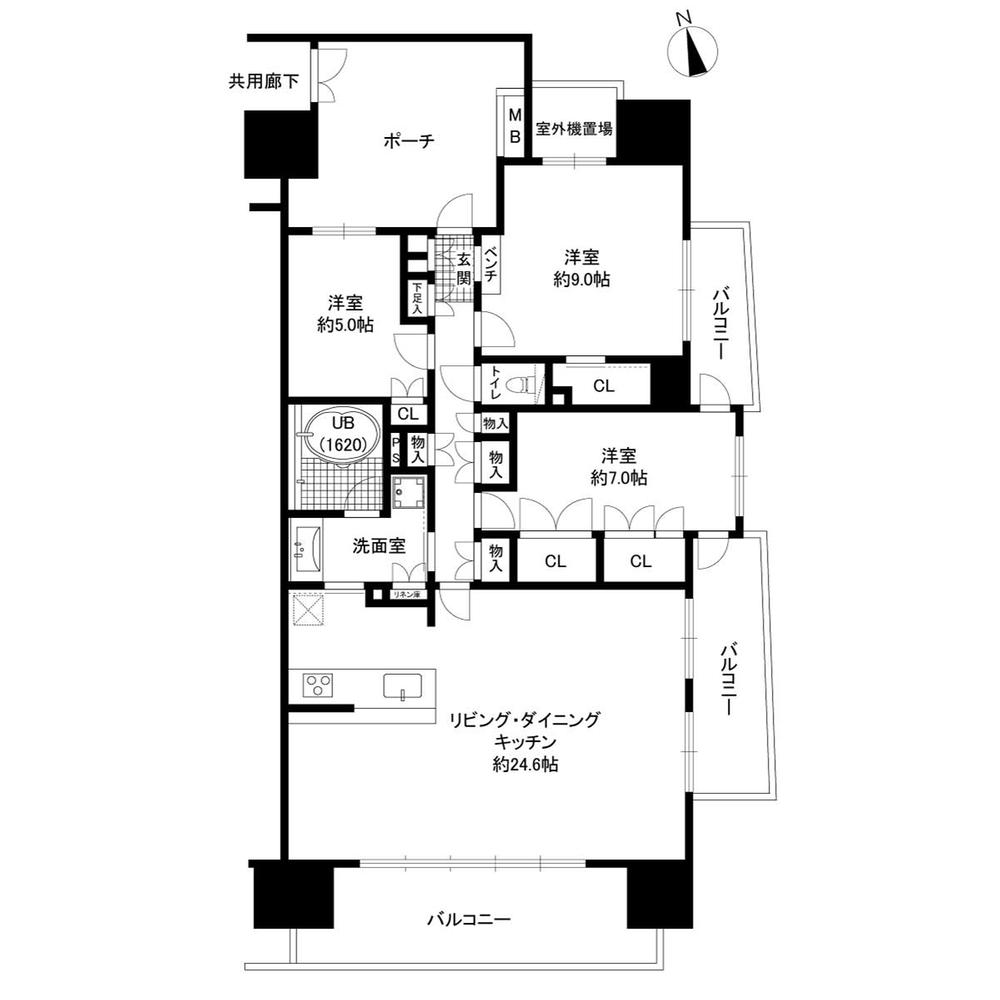 Floor plan. 3LDK, Price 46,900,000 yen, Footprint 100.75 sq m , Balcony area 25.88 sq m