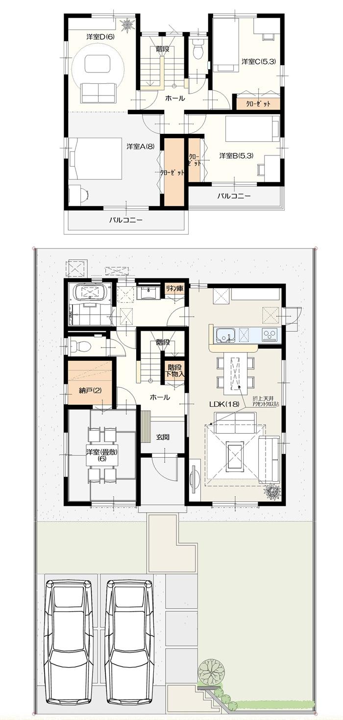 Floor plan. (18 Building), Price 34,500,000 yen, 4LDK+S, Land area 185 sq m , Building area 119.4 sq m