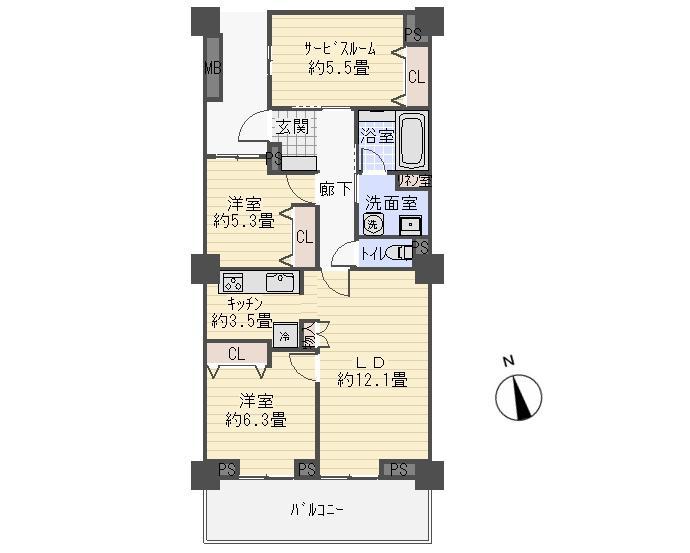 Floor plan. 3LDK, Price 22 million yen, Occupied area 75.01 sq m , Balcony area 11.89 sq m