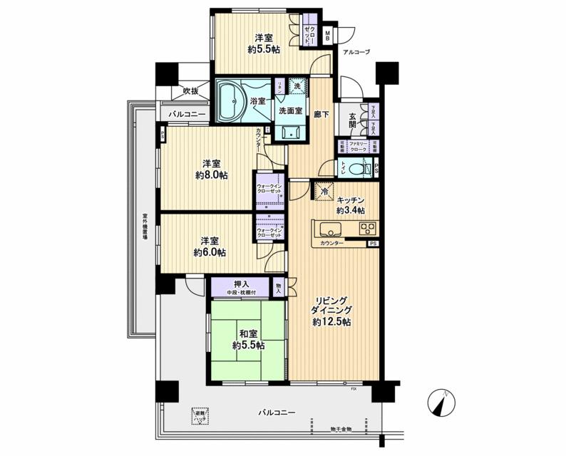 Floor plan. 4LDK, Price 30,800,000 yen, Occupied area 90.43 sq m , Balcony area 24.84 sq m