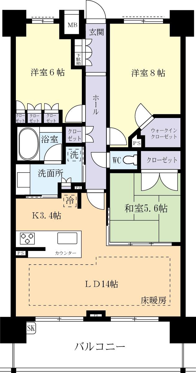 Floor plan. 3LDK + S (storeroom), Price 36,900,000 yen, Occupied area 83.44 sq m , Balcony area 13.8 sq m