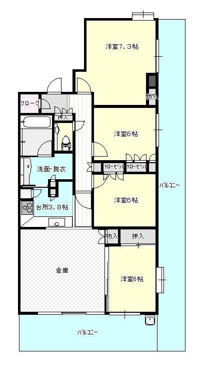 Floor plan. 4LDK, Price 37,800,000 yen, Footprint 98.2 sq m , Balcony area 38.79 sq m