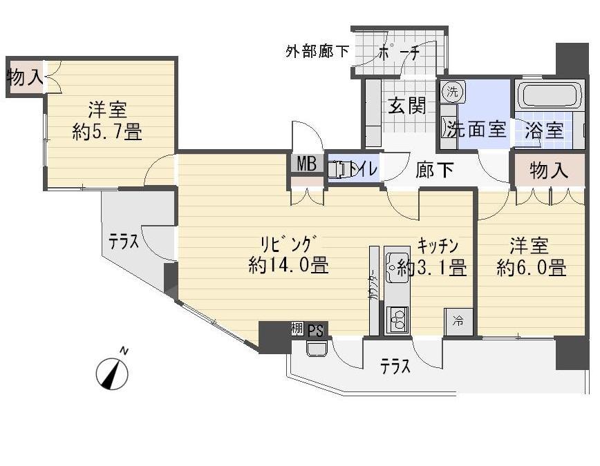Floor plan. 2LDK, Price 19.9 million yen, Occupied area 65.61 sq m