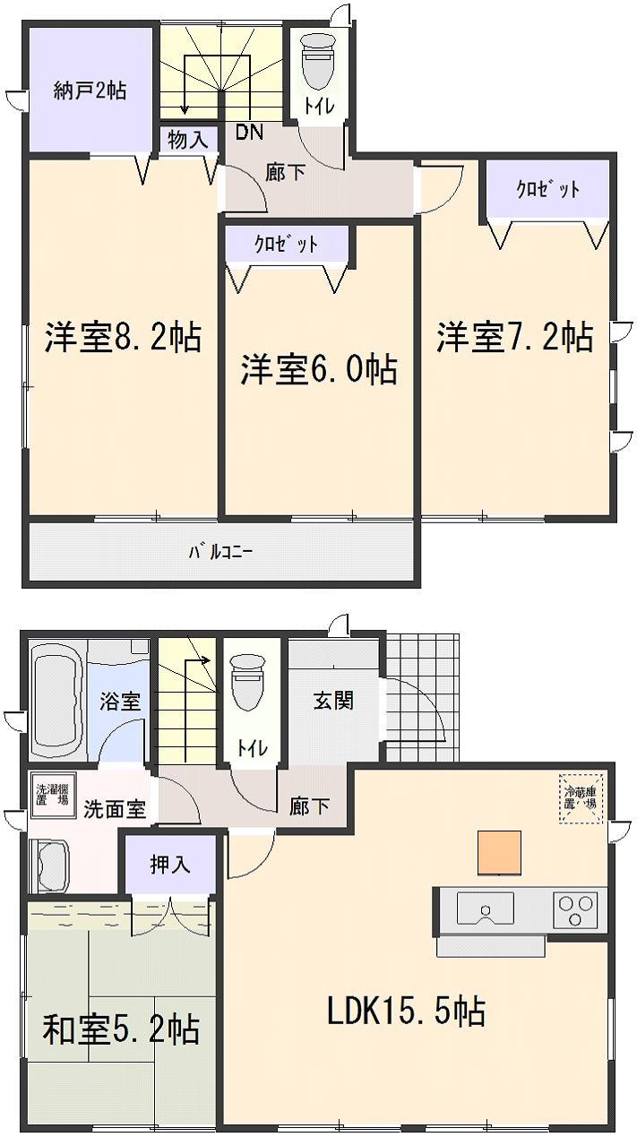 Floor plan. 12.8 million yen, 4LDK + S (storeroom), Land area 164.1 sq m , Building area 96.79 sq m floor plan  LDK15.5 Pledge, Each room with storage