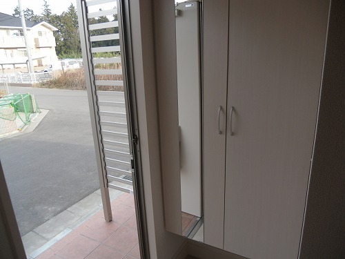 Entrance. Full-length mirror with a large shoe box