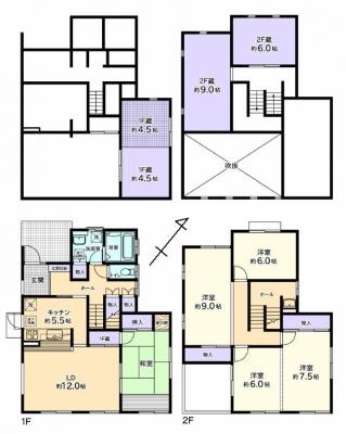 Floor plan. 32,800,000 yen, 4LDK + 3S (storeroom), Land area 250.83 sq m , Building area 130 sq m