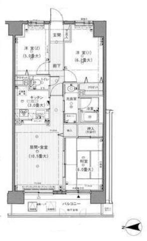 Floor plan. 3LDK, Price 10 million yen, Footprint 66.6 sq m , Balcony area 9.22 sq m