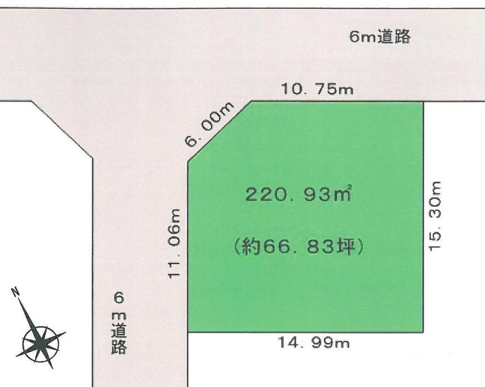 Compartment figure. Land price 16.8 million yen, Land area 220.93 sq m northwest corner lot! Mu building conditions!