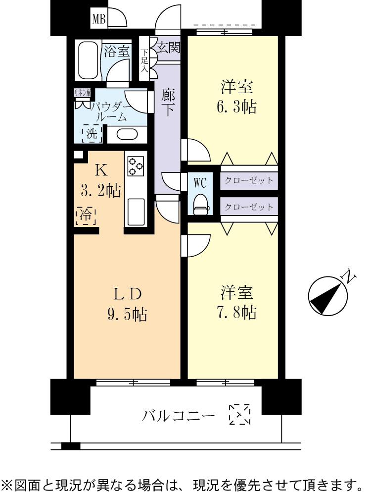 Floor plan. 2LDK, Price 17 million yen, Footprint 60 sq m , Balcony area 12 sq m