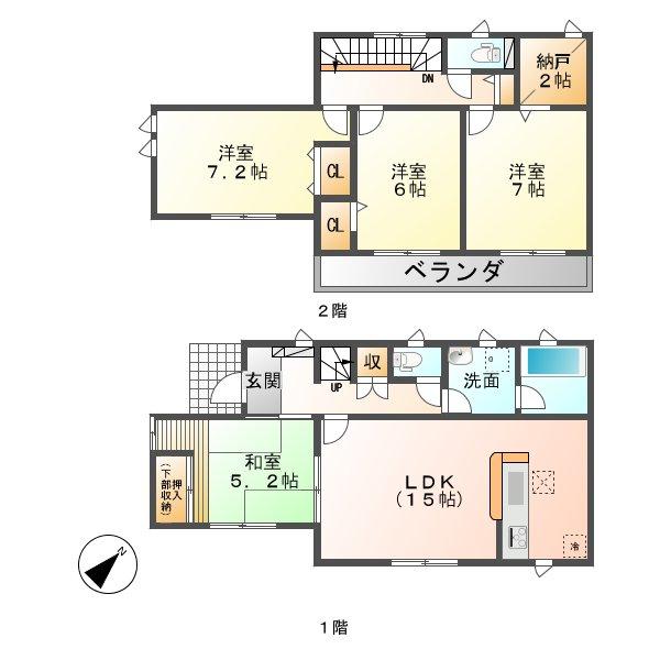 Floor plan. (Building 2), Price 16.8 million yen, 4LDK+S, Land area 185.13 sq m , Building area 97.19 sq m