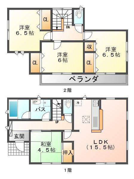 Floor plan. (3 Building), Price 14.8 million yen, 4LDK, Land area 185.13 sq m , Building area 93.15 sq m