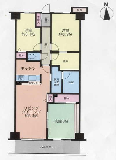 Floor plan. 3LDK + S (storeroom), Price 9.3 million yen, Occupied area 69.11 sq m , Balcony area 8.12 sq m