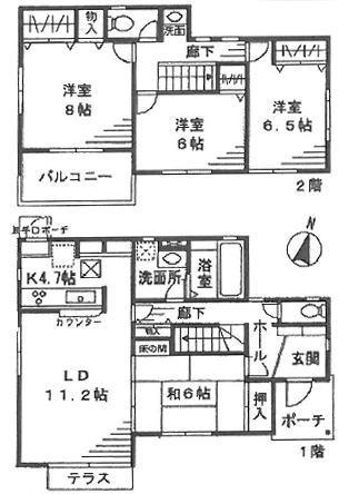 Floor plan. 18,800,000 yen, 4LDK, Land area 230.49 sq m , It is a building area of ​​107.96 sq m all the living room facing south