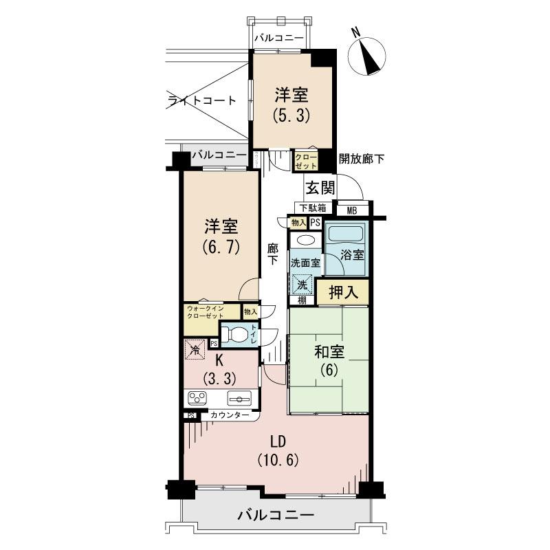 Floor plan. 3LDK, Price 11.5 million yen, Occupied area 72.96 sq m , Balcony area 11.34 sq m