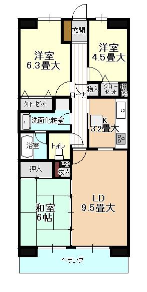 Floor plan. 3LDK, Price 10.8 million yen, Occupied area 67.86 sq m , Balcony area 8.04 sq m 3LDK sunny