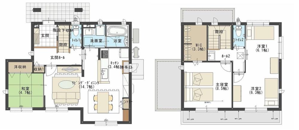 Floor plan. 49,500,000 yen, 4LDK, Land area 271.46 sq m , The building area is 108.06 sq m efficiently good Floor plan of arrangement has been ease of use. Also it has a walk-in closet with a storage capacity. 