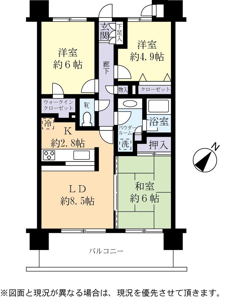 Floor plan. 3LDK, Price 18 million yen, Footprint 65 sq m , Balcony area 13 sq m