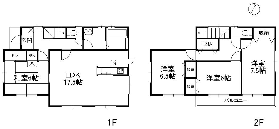 Floor plan. (Building 2), Price 21,800,000 yen, 4LDK, Land area 234.83 sq m , Building area 105.98 sq m