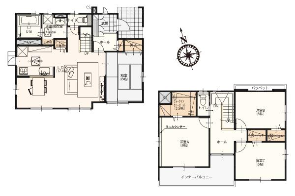 Floor plan. (1 Building), Price 24,800,000 yen, 4LDK, Land area 200 sq m , Building area 107.09 sq m