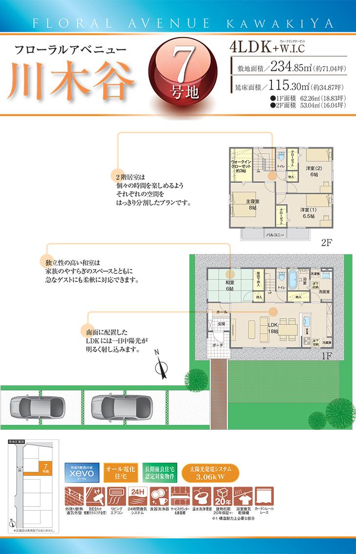Floor plan.  [No. 7 land] So we have drawn on the basis of the Plan view] drawings, Plan and the outer structure ・ Planting, etc., It may actually differ slightly from. Also, car ・ furniture ・ Consumer electronics ・ Fixtures, etc. are not included in the price. 