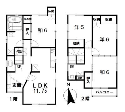 Floor plan. 7.3 million yen, 4LDK, Land area 136.61 sq m , Building area 96.04 sq m