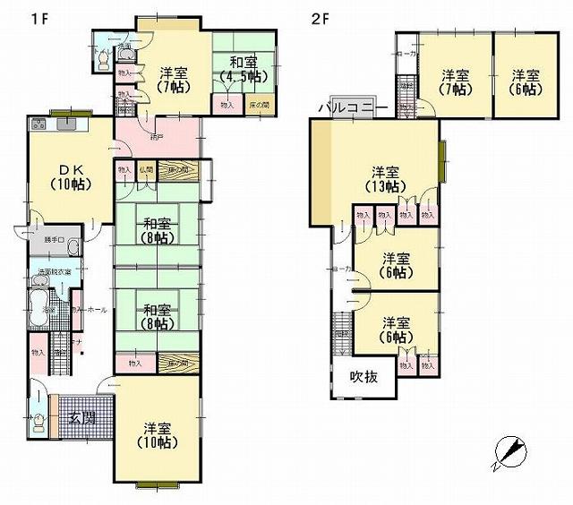 Floor plan. 14.8 million yen, 10DK, Land area 507.41 sq m , Is a floor plan of the building area 210.13 sq m two-family can be 10DK. Tsuzukiai Iloilo also use.