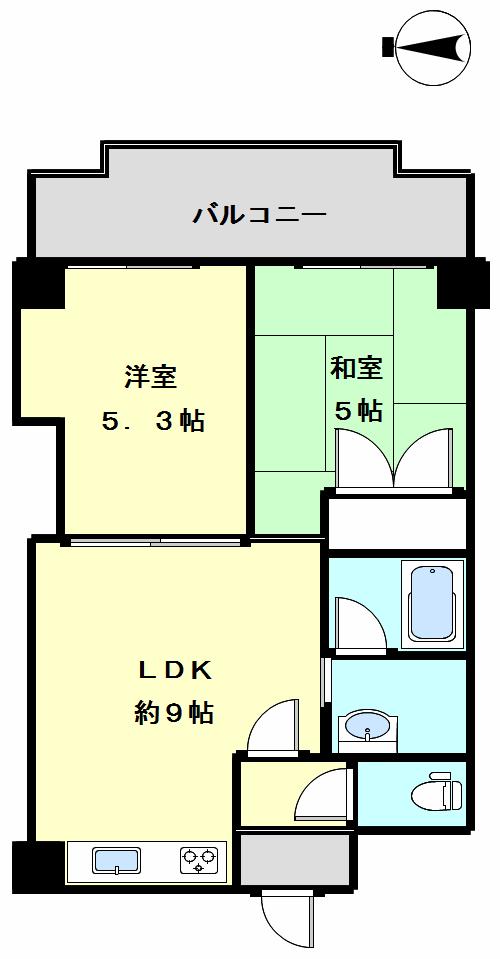 Floor plan. 2LDK, Price 5.3 million yen, Occupied area 42.65 sq m , Balcony area 7.71 sq m