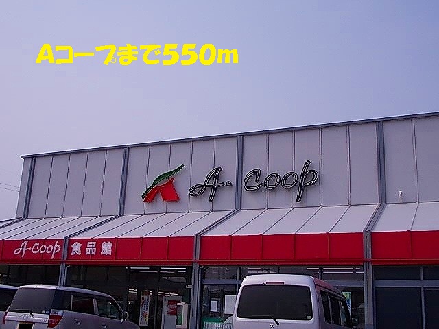Supermarket. 550m to A Co-op (super)