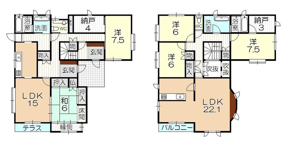 Floor plan. 24,800,000 yen, 5LLDDKK, Land area 247.96 sq m , Building area 198.33 sq m