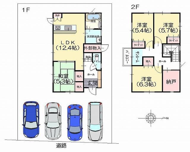 Floor plan. 21,800,000 yen, 4LDK, Land area 172.27 sq m , The building area is 98 sq m parking four OK! 