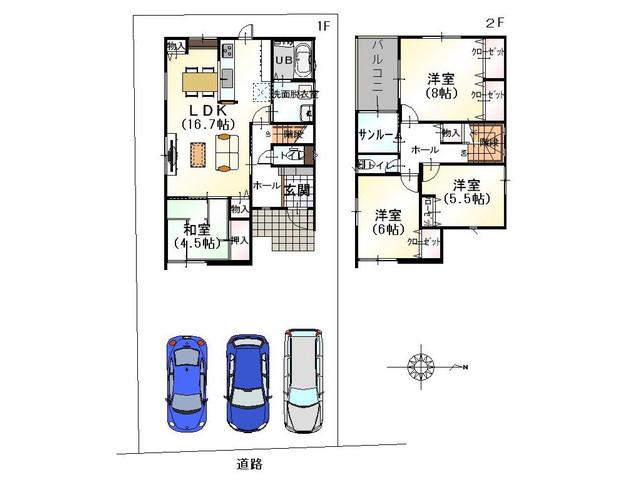 Floor plan. 20,930,000 yen, 4LDK, Land area 154.31 sq m , Sun room adjacent to the building area 106.37 sq m balcony is useful. 