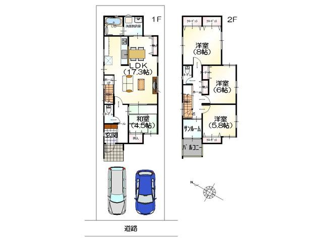 Floor plan. 22,930,000 yen, 4LDK, Land area 126.62 sq m , Shimo day in the building area 106.82 sq m southwest direction!
